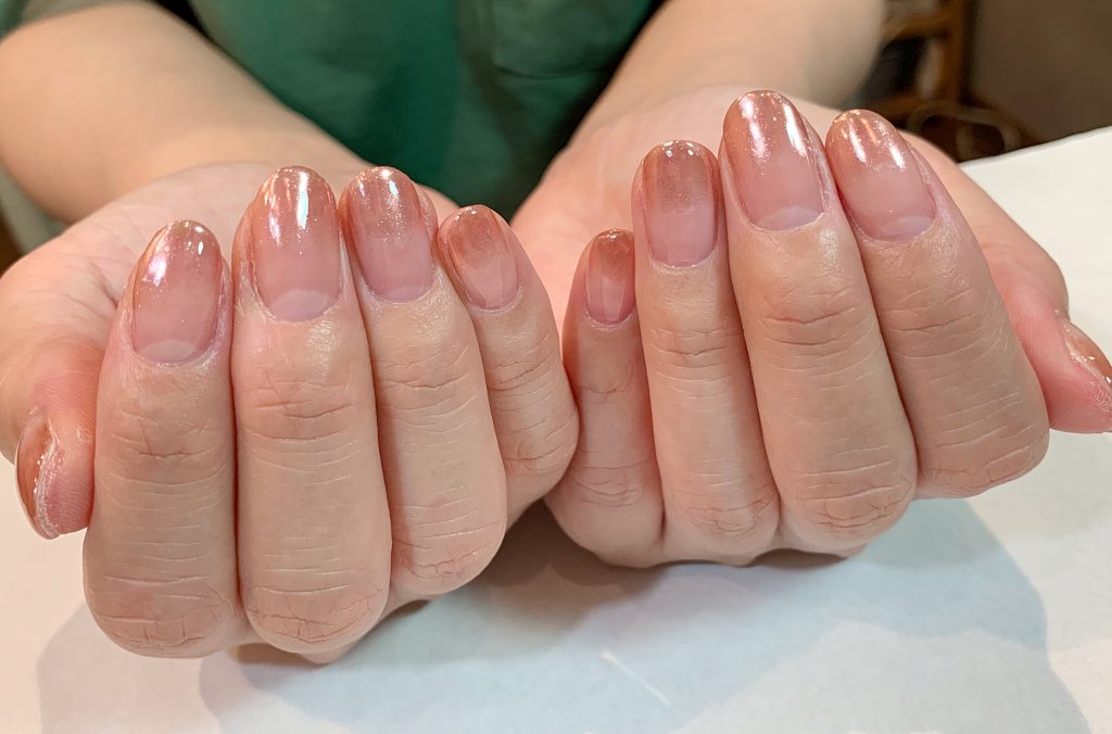 ミラーグラデ ピンクゴールド シンプルミラーネイル 門真市のネイルサロン Kiko Nail