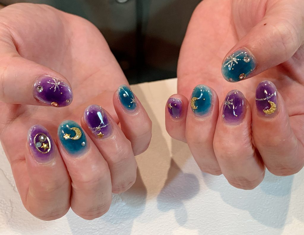 お月見ネイル 星空ネイル チーク 秋ネイル 門真市のネイルサロン Kiko Nail