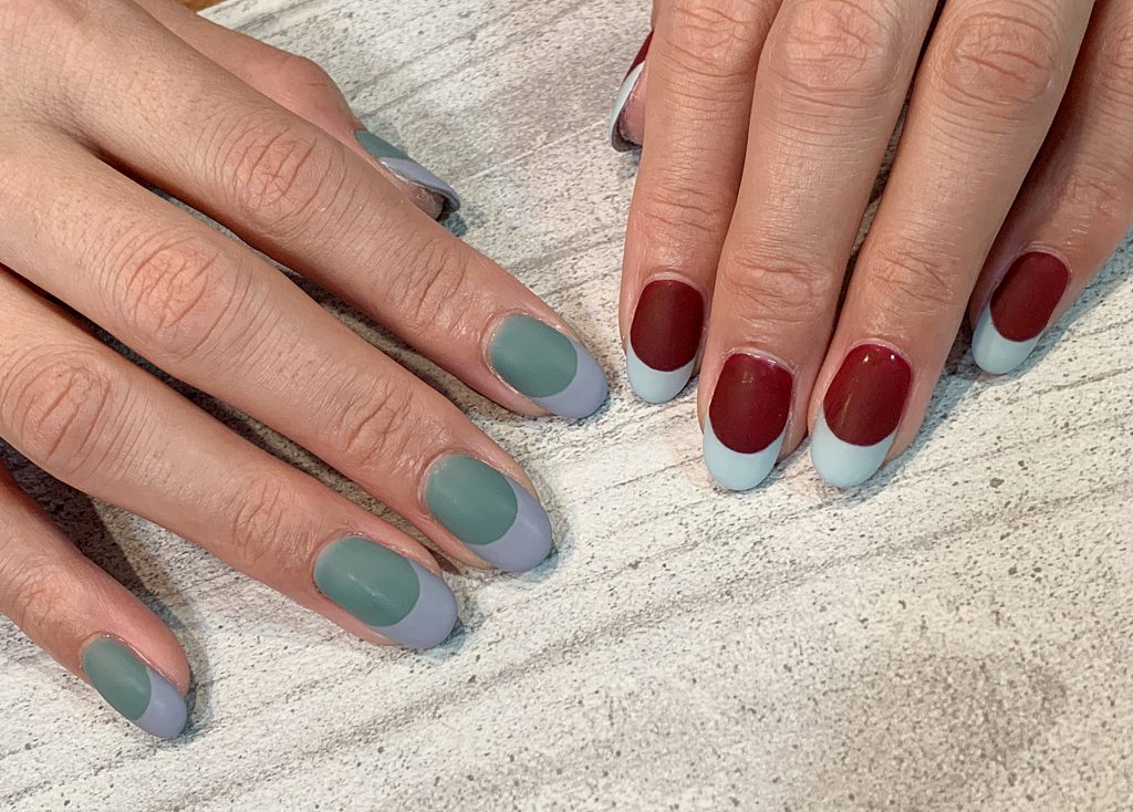 マットネイル アシメ 色違い フレンチネイル くすみカラー 門真市のネイルサロン Kiko Nail マットネイル アシメ 色違い フレンチネイル くすみカラー 門真市のネイルサロン Kiko Nail