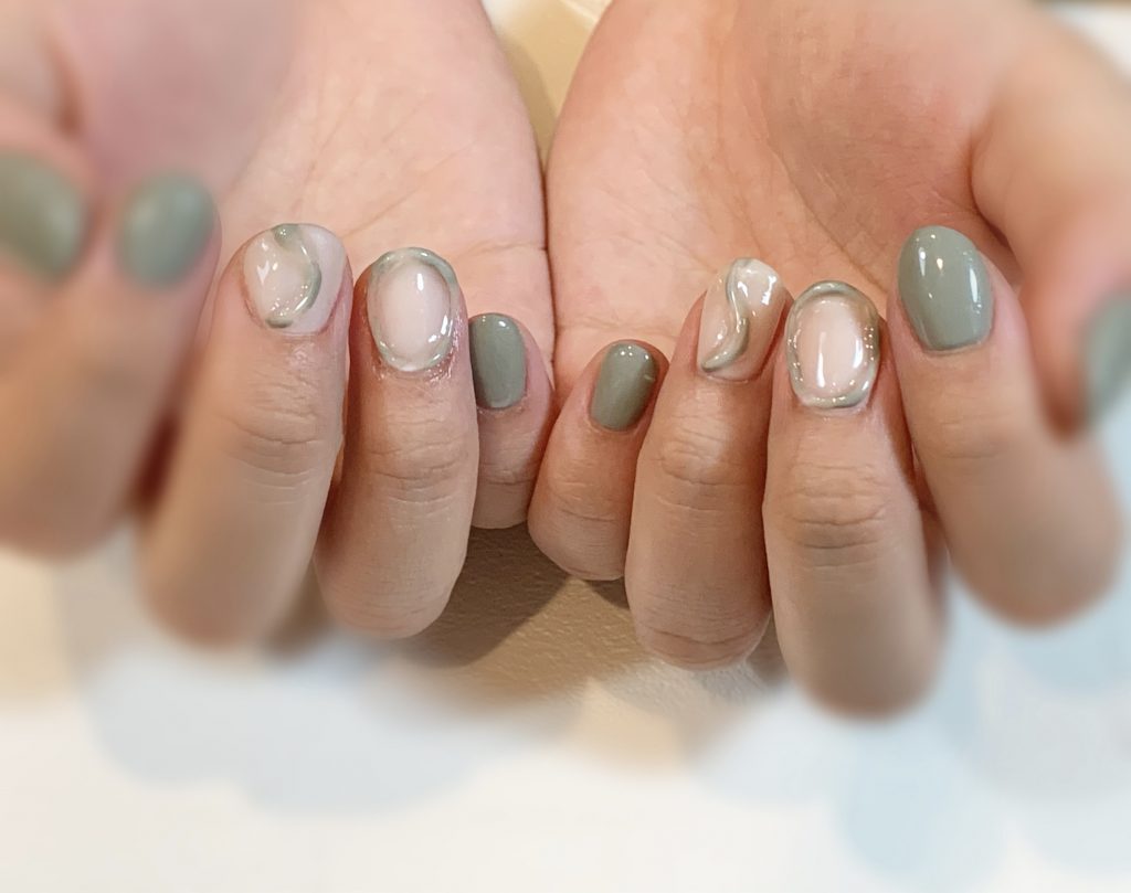 #囲みクリア#囲みぷっくり#うねうね#立体ネイル#ピスタチオ