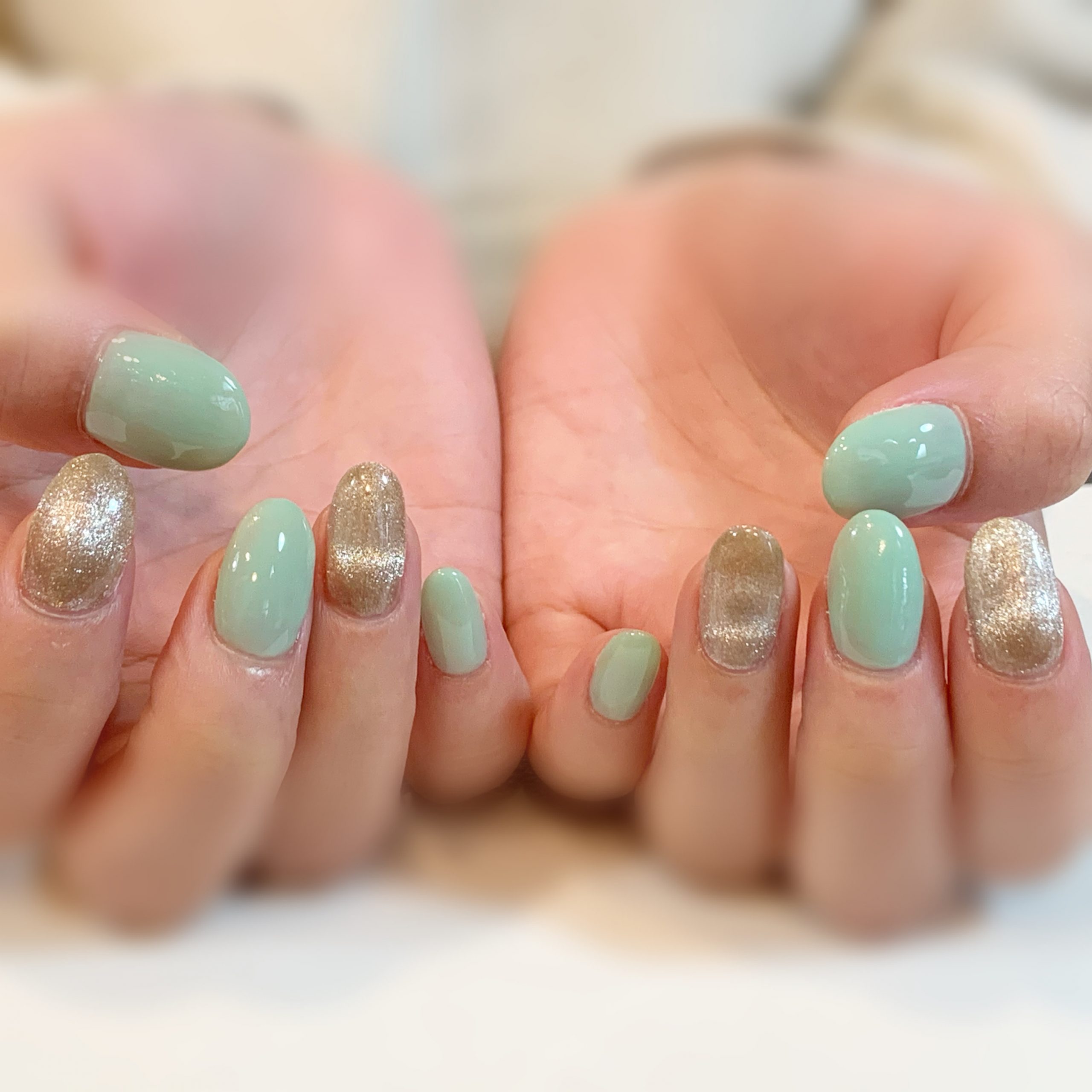 ミントグリーン ワンカラー シアー マグネット 門真市のネイルサロン Kiko Nail ミントグリーン ワンカラー シアー マグネット 門真市のネイルサロン Kiko Nail