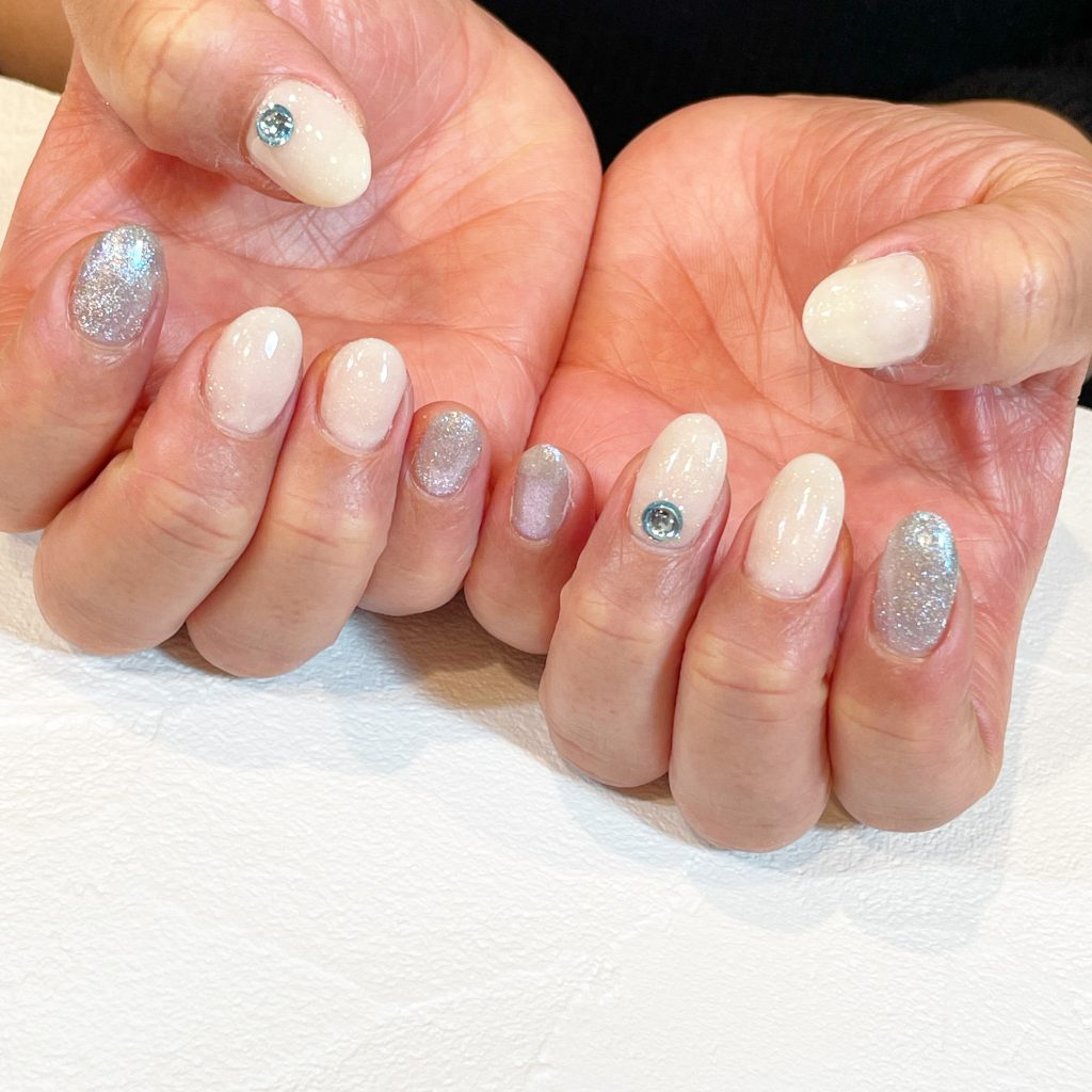 ワンカラーネイル マグネットネイル アクアマリン 門真市のネイルサロン Kiko Nail