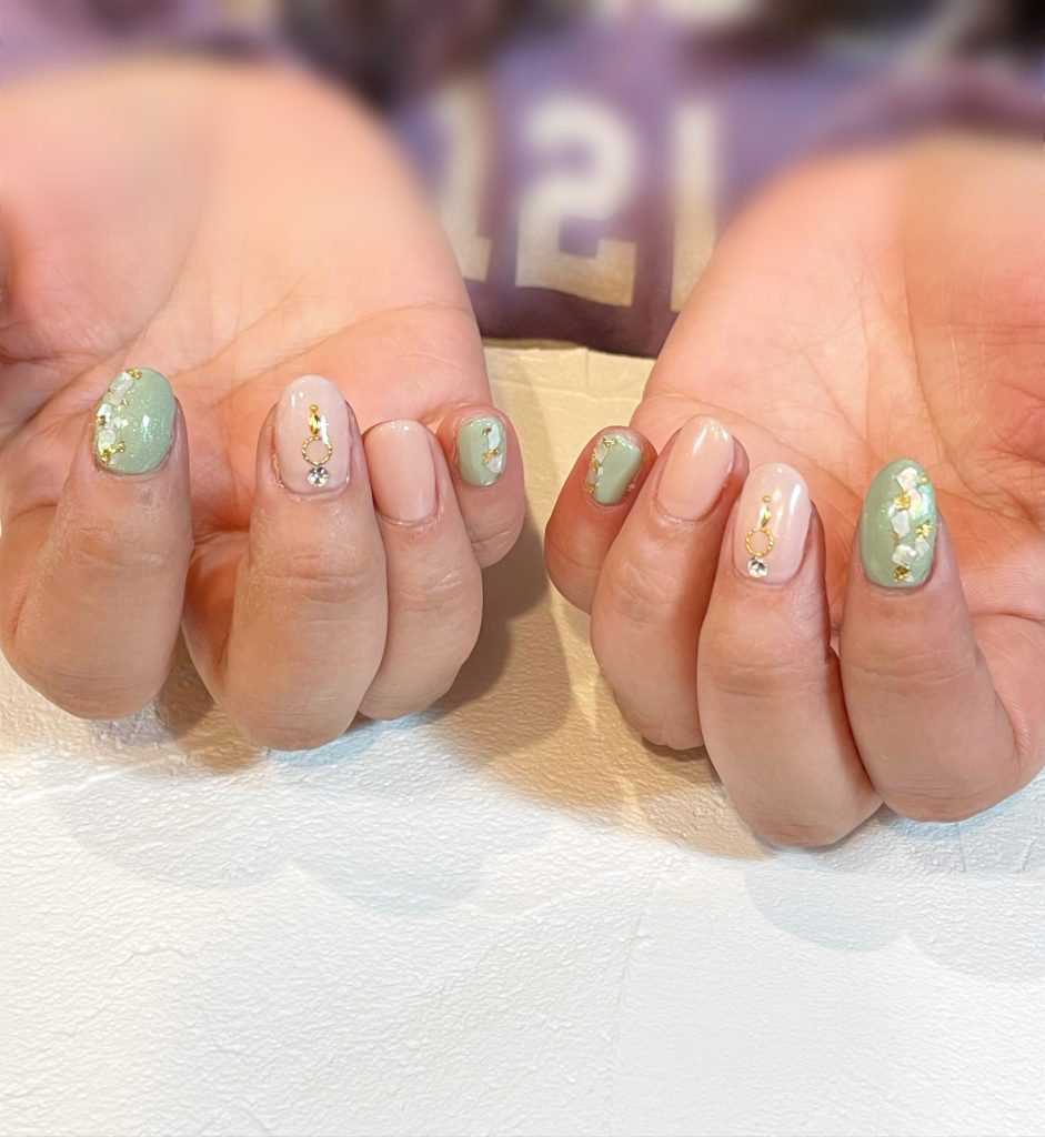 春ネイル 桜餅っぽい シェルネイル 門真市のネイルサロン Kiko Nail