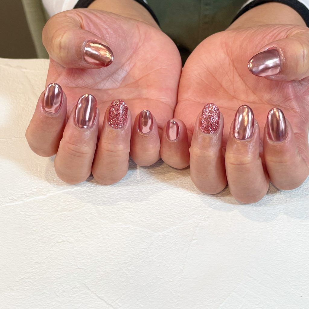 ピンクミラーネイル ワンカラーネイル 門真市のネイルサロン Kiko Nail