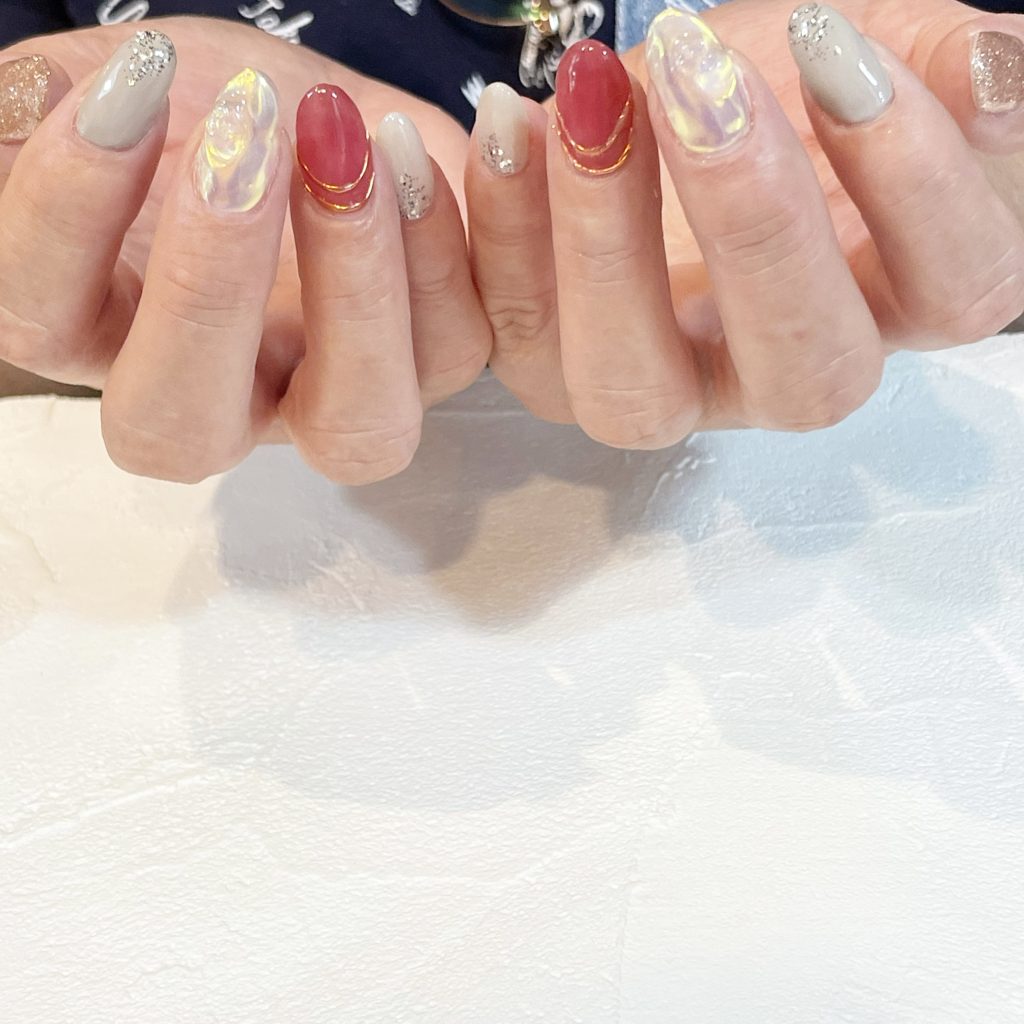 #秋ネイル#ニュアンス#ミラーネイル#オーロラネイル