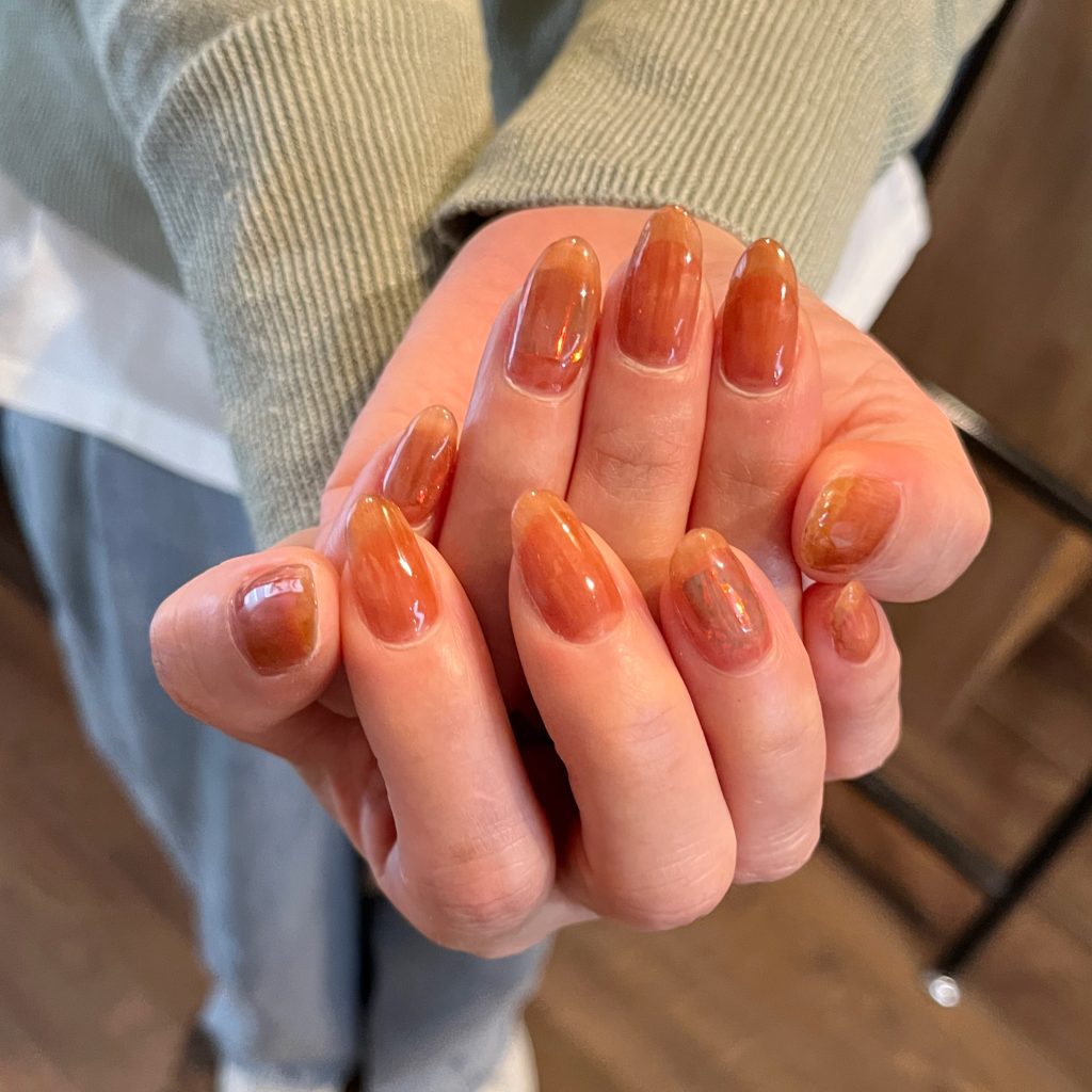 紅茶ブラウン×シアー　うるうるネイル