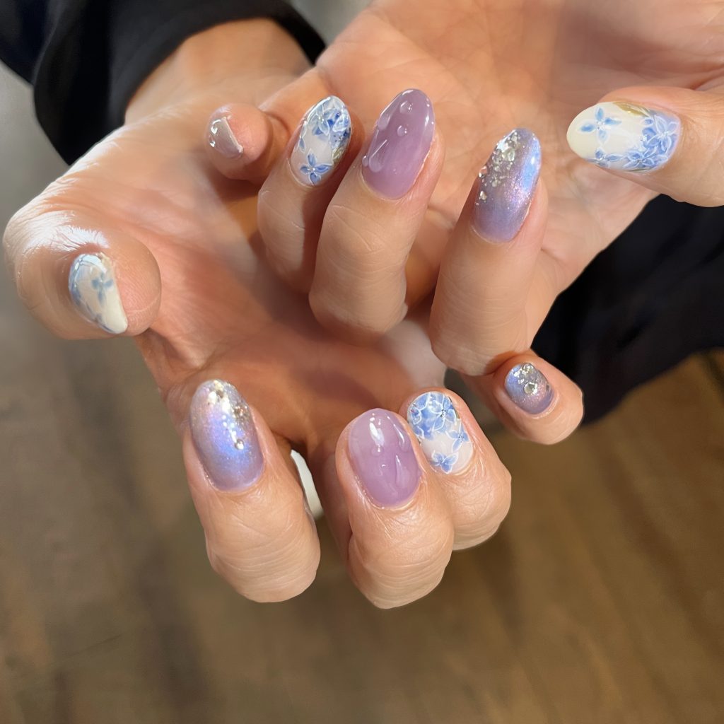 紫陽花ネイル　雫ネイル