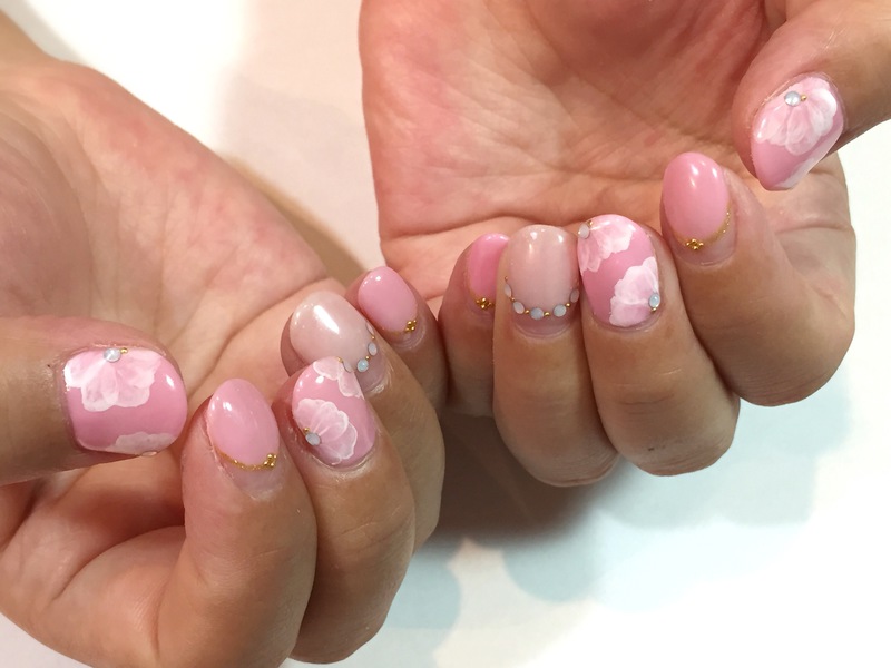 ピンク×シースルーフラワーNAIL。