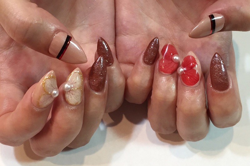 ドライフラワー×黒帯の和オータムネイル