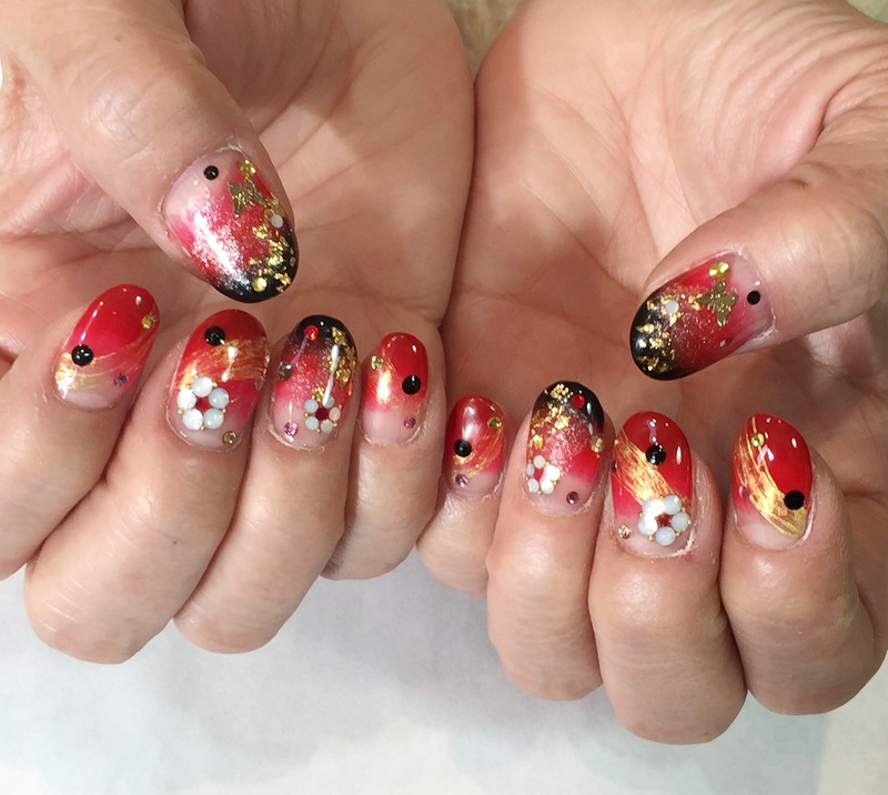 赤 黒 和装 お正月ネイル 門真市のネイルサロン Kiko Nail 赤 黒 和装 お正月ネイル 門真市のネイルサロン Kiko Nail